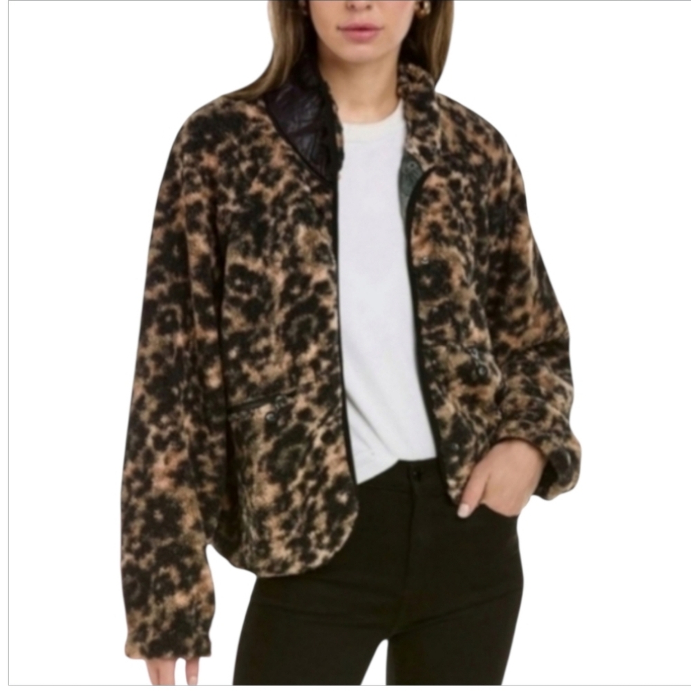 NWT Johnny Was Calme Printed Fleece Jacket Leopard Print Small Fuzzy Sherpa Coat